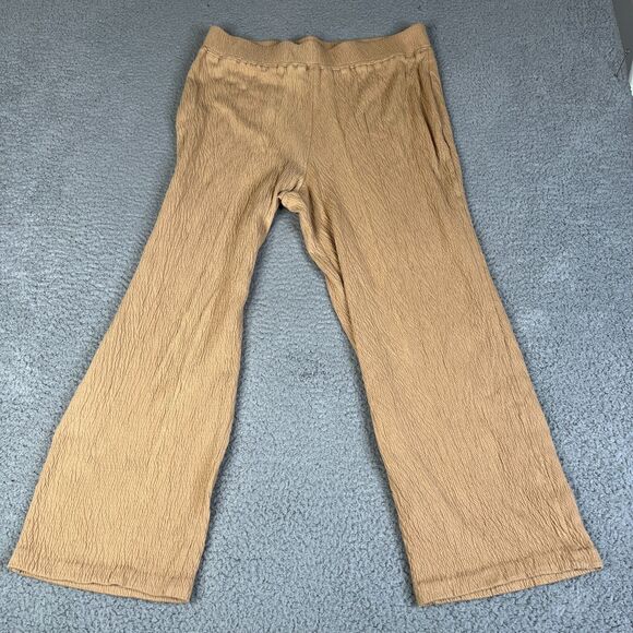 Susan Graver Pants Womens 1X Beige Tan  Liquid Knit Wide-Leg Pull-On Crinkle - Picture 1 of 10